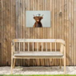 Schotse Hooglander - Bruin - Hoorns - Kokskleding Tuinposter op houten frame 2 cm dik klein -sfeer4