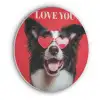 Hond - Hartjesbril - Loveyou - Rood Akoestische PET Vilt - Rond klein -3d
