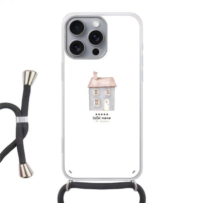 Lichtblauw - Huisje - Mama - Tekst Hoesje iPhone 16 Pro Max met koord klein -3d