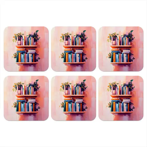Planken - Boeken - Bladeren onderzetter kurk middel -3d