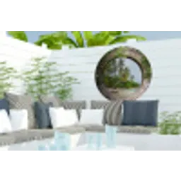 Palmbomen - Tropisch - Doorkijk - Strand Wandcirkel tuinposter met ringen klein -buiten2