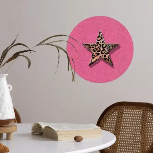 Ster - Luipaard - Print - Roze Wandcirkel behangsticker klein -sfeer3