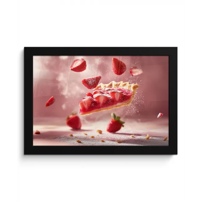 Aardbei - Taart- Eten - Roze fotolijst zwart zonder passe partout klein -3d