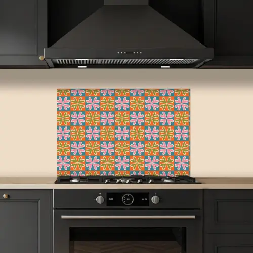 Bloemen - Retro - Patroon - Kleurrijk keuken achterwand spatscherm klein 900 -sfeer1