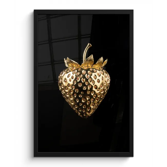 Poster met lijst - Aardbei - Goud - Zwart - Chrome