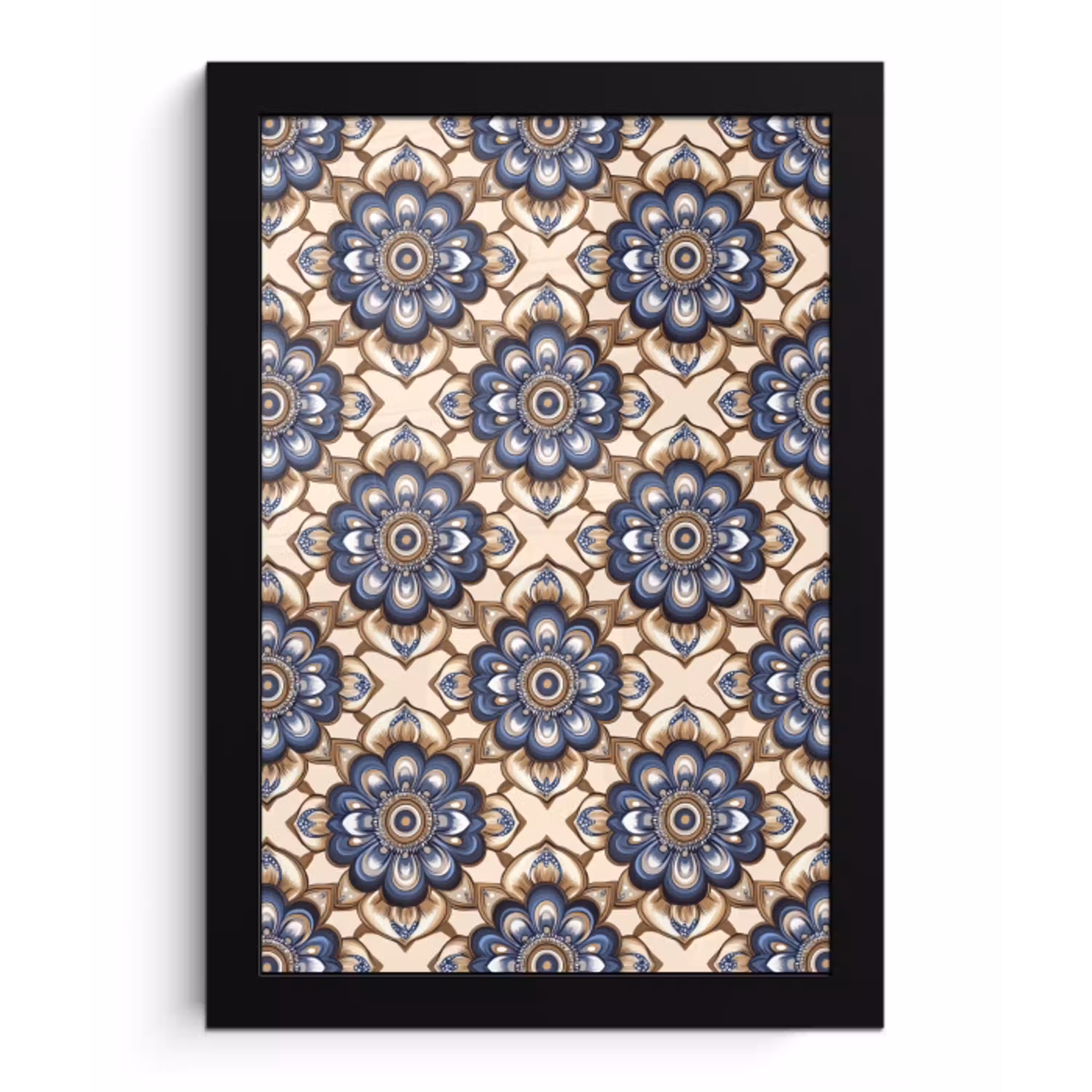 Floraal - Ornament - Blauw fotolijst zwart zonder passe partout klein 224 -3d
