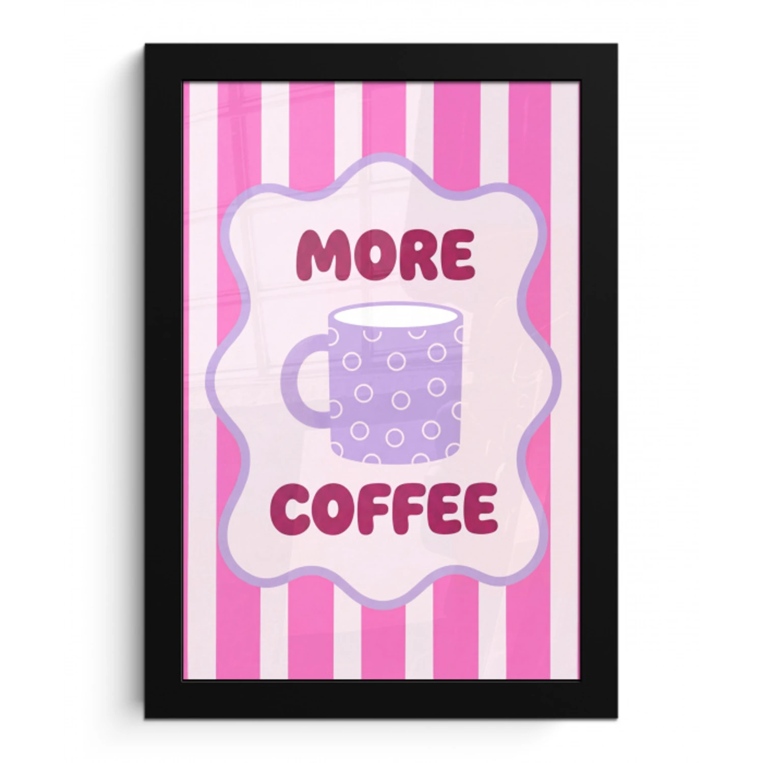 More coffee - Roze - Paars - Strepen - Mok fotolijst zwart zonder passe partout klein -3d