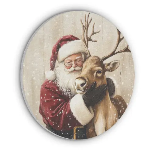 Kerstman - Rendier - Sneeuw - Kleurrijk Akoestische PET Vilt - Rond klein -3d