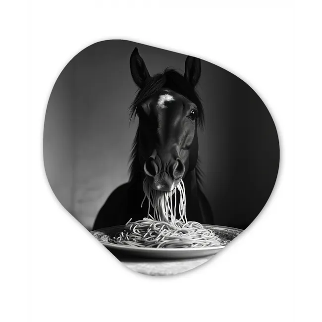 Organisch schilderij glas - Paard - Bord - Pasta - Tafelkleed - Zwart Wit - Dieren