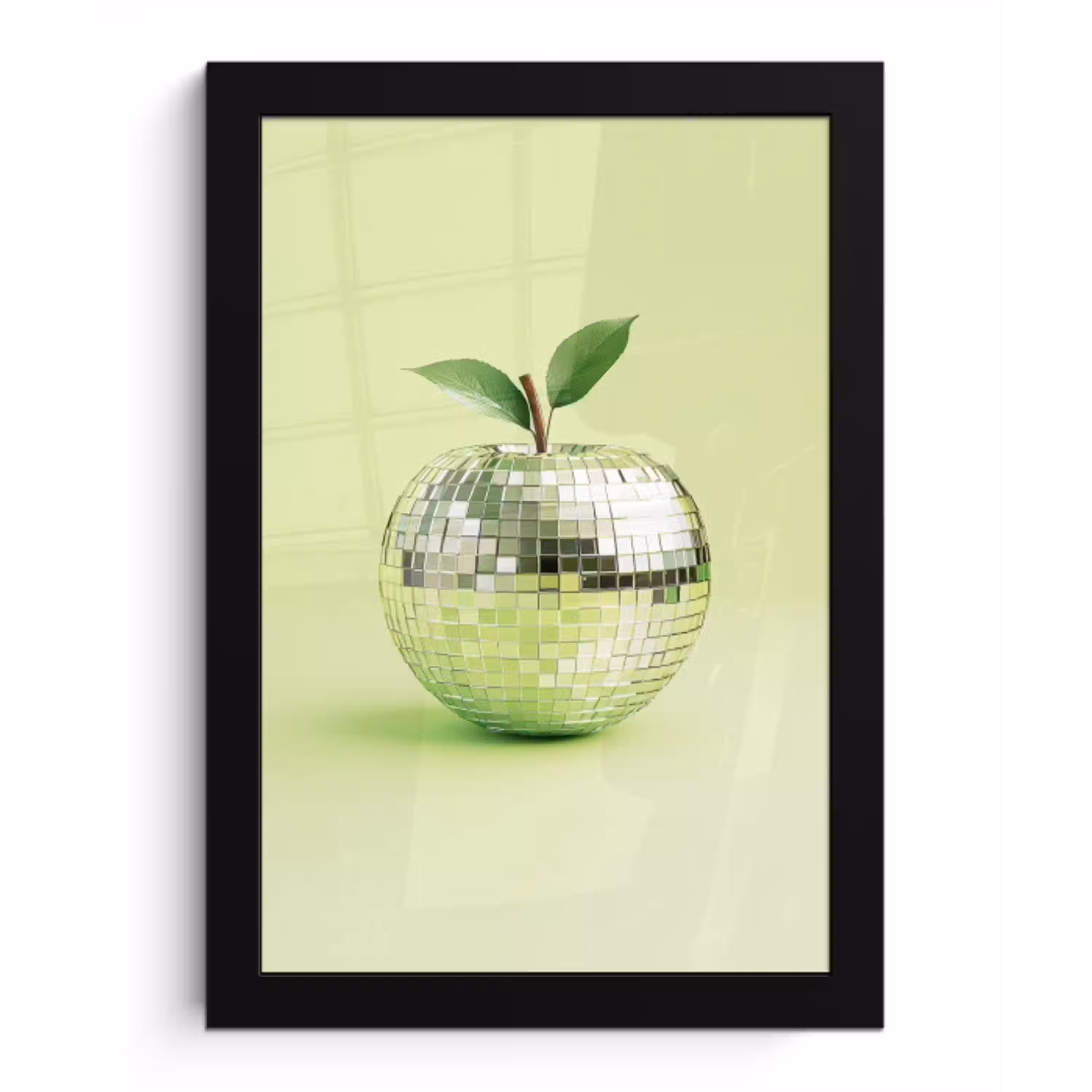 Groen - Disco - Decoratie - Appel fotolijst zwart zonder passe partout klein -3d