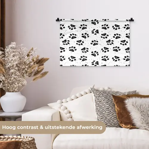 Paw - Pattern -Black Wandkleed katoen klein 269 -sfeer1