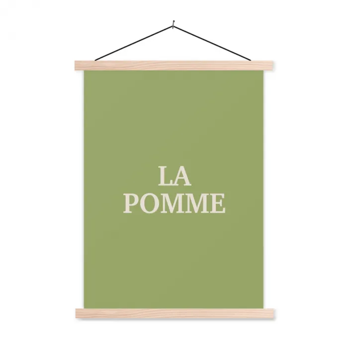 Appel - Groen - Minimalistisch textielposter latten blank klein -3d