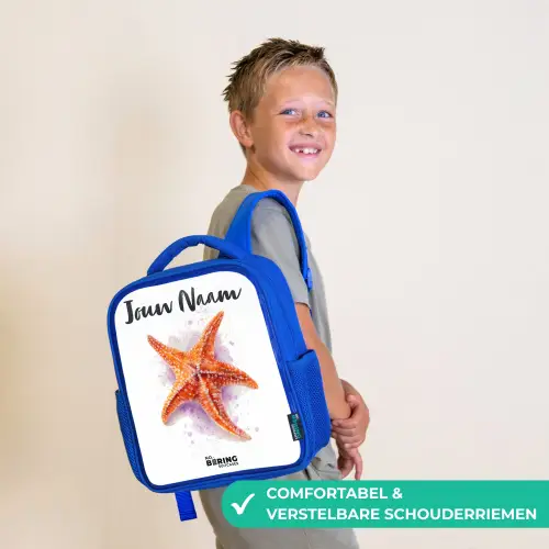 Oranje Zeester Illustratie Kinderrugzak - Blauw middel -sfeer3_NL