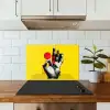 Hand - Rode cirkel - Geel keuken achterwand spatscherm klein -sfeer2