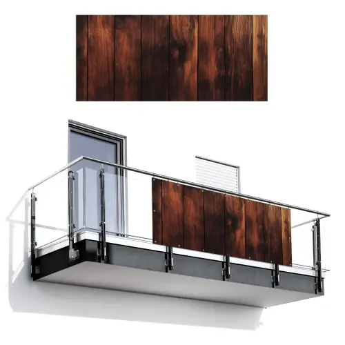 Hout - Planken - Vintage - Donkerbruin Balkonbeschermer Duitsland klein -3d