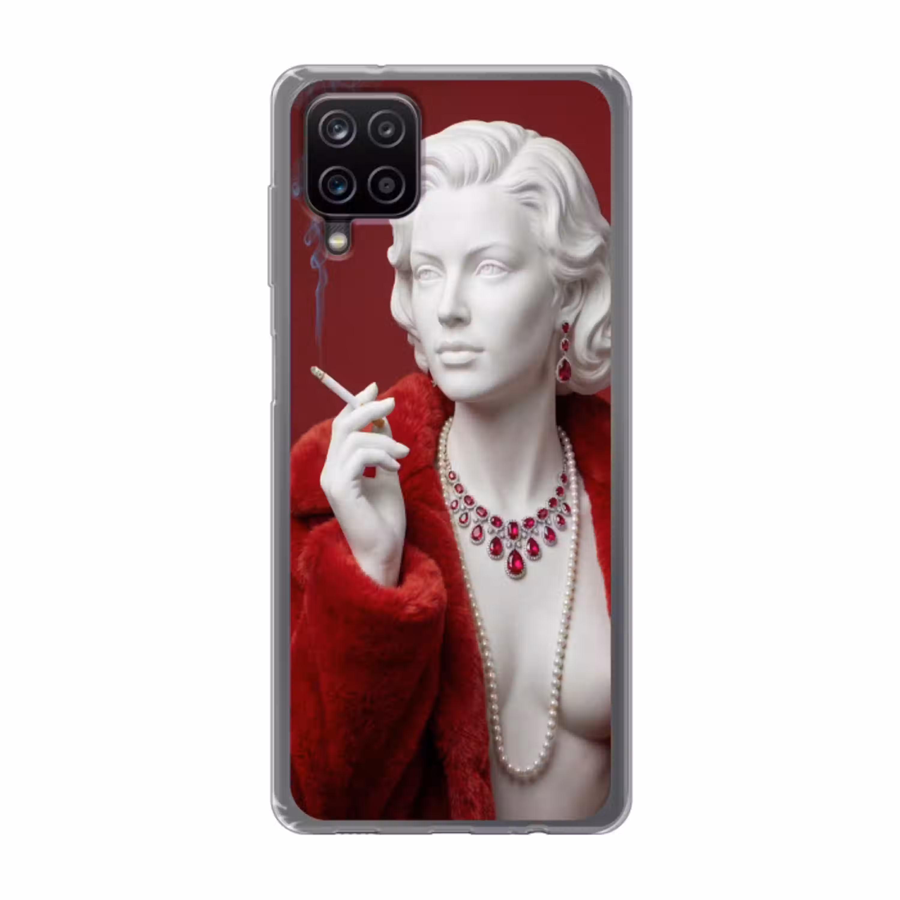 Vrouw - Bontjas - Mode - Klassiek - Rood Telefoonhoesje Samsung Galaxy A12 klein -3d