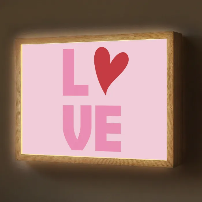 Love - Roze - Hart - Valentijn Light Box met batterij (Wandlamp) middel -z3d_website