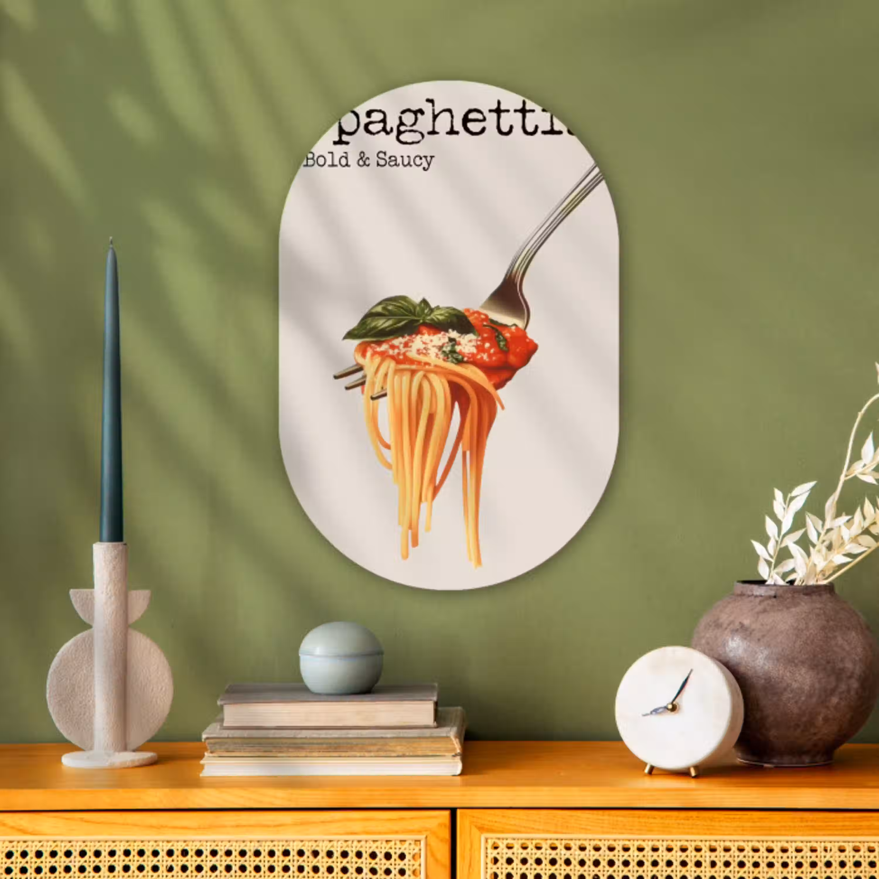 Spaghetti - tomatensaus - Parmezaanse kaas Wandcirkel Ovaal Forex klein -sfeer2