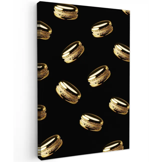 Macarons - Patroon - Goud - Zwart Tuinposter op houten frame 2 cm dik klein -3d