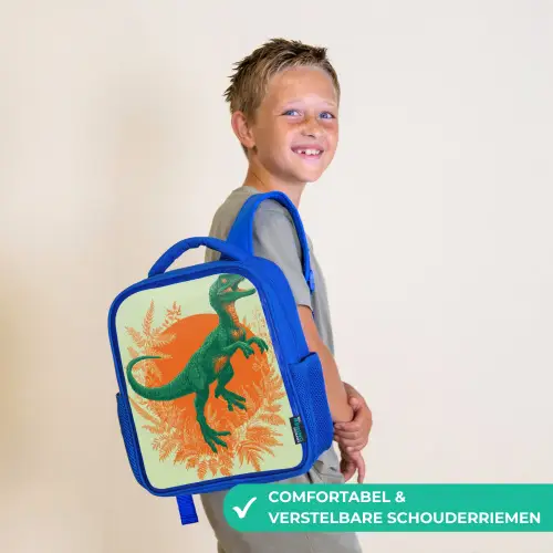 Dinosaurus - Groen - Planten - Cirkel Kinderrugzak - Blauw middel -sfeer3_NL