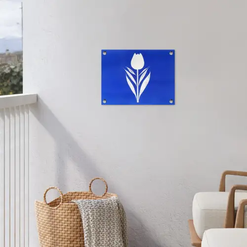 Tulp - Minimalistisch - Bladeren - Wit tuinposter los doek klein -sfeer8