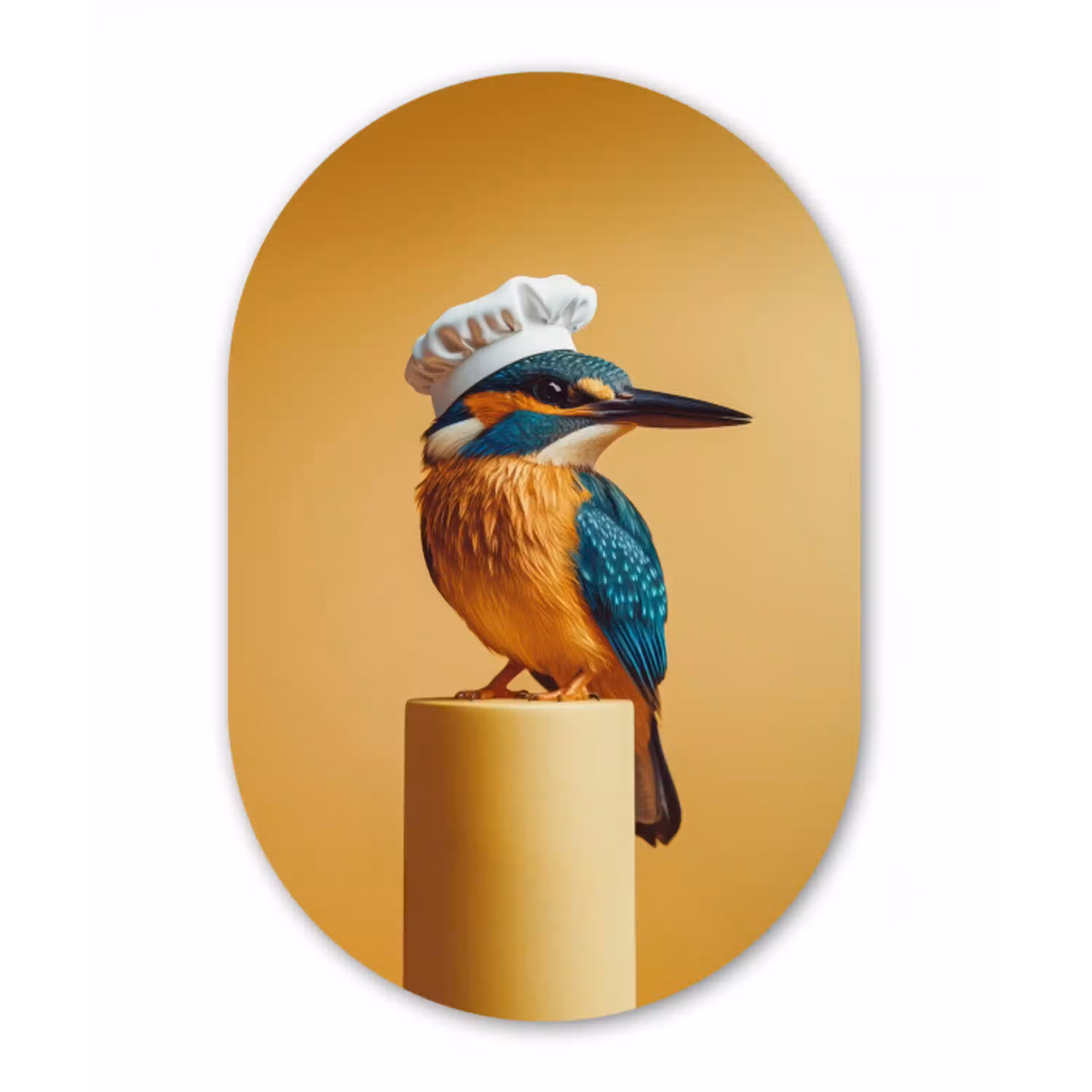 Ijsvogel - Pilaar - Koksmuts - Vogel Wandcirkel Ovaal Glas middel -3d