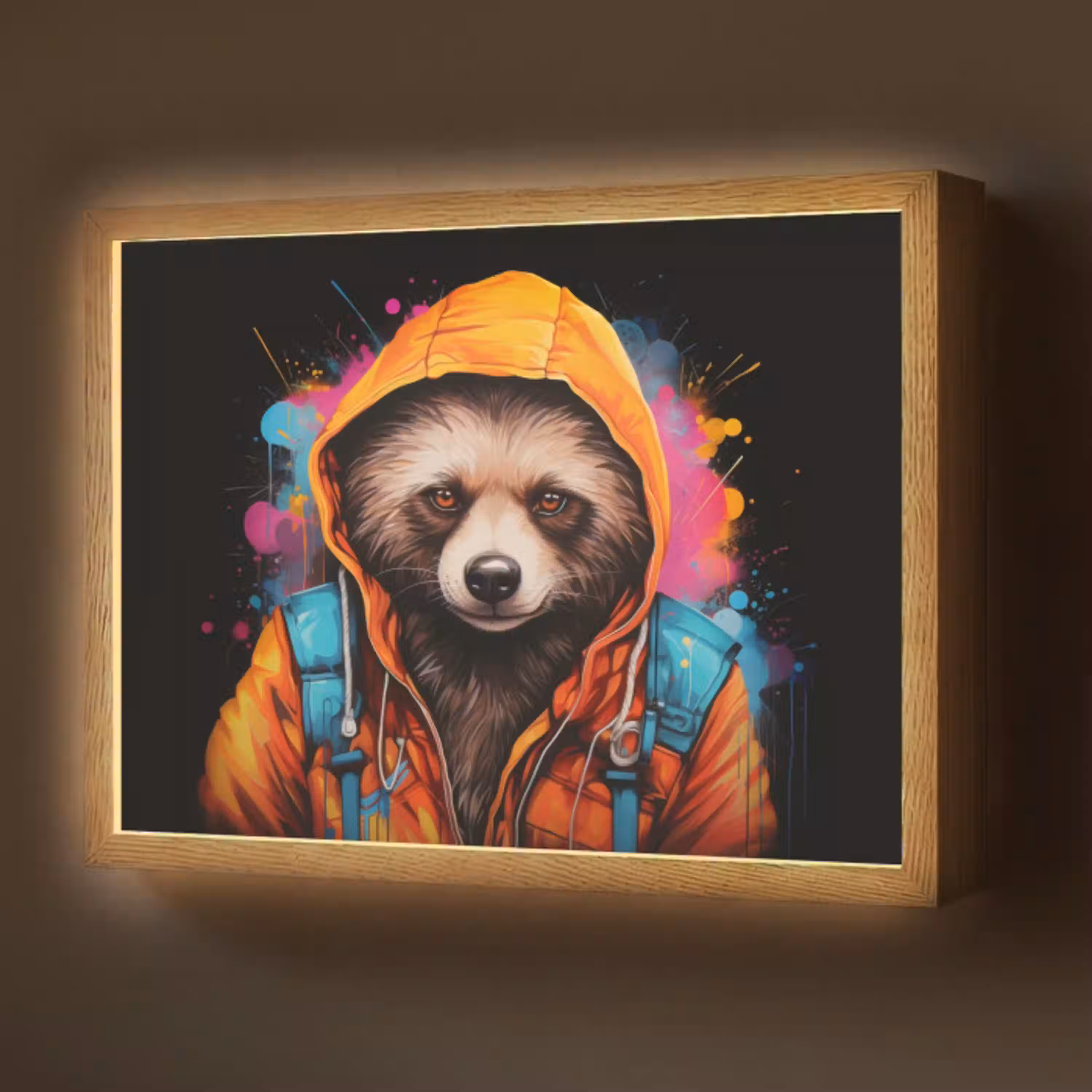 Graffiti - Wasbeer - Jas - Zwart Light Box met batterij (Wandlamp) middel -z3d_website