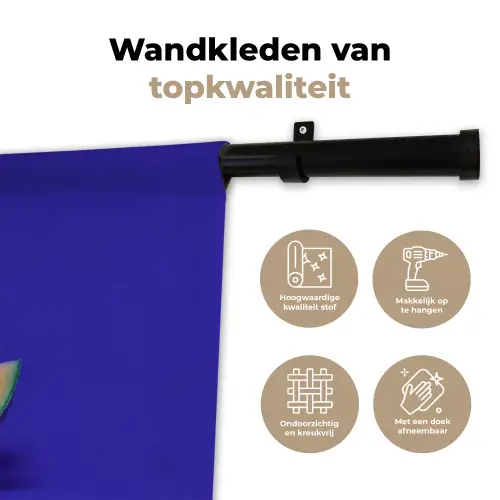 Meloen - Blauw - Oranje - Kunstzinnig Wandkleed katoen klein -sfeer2