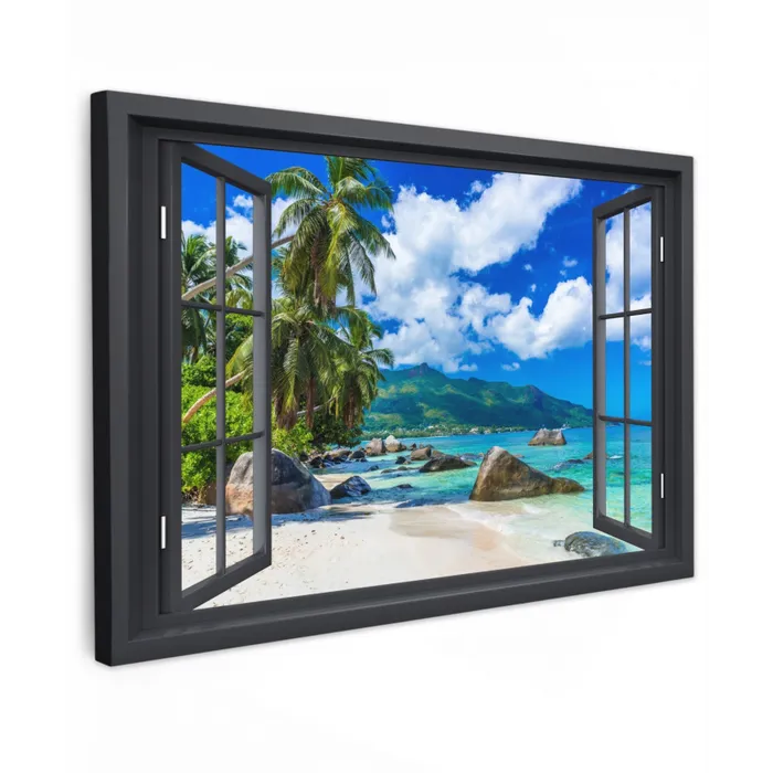 Tropisch strandzicht Tuinposter op houten frame 2 cm dik klein -3d