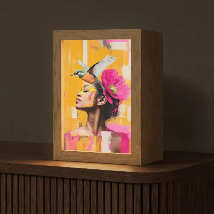 Vogel - Vrouw - Abstract - Bloem Light Box met kabel (Tafellamp) klein -z3d_website
