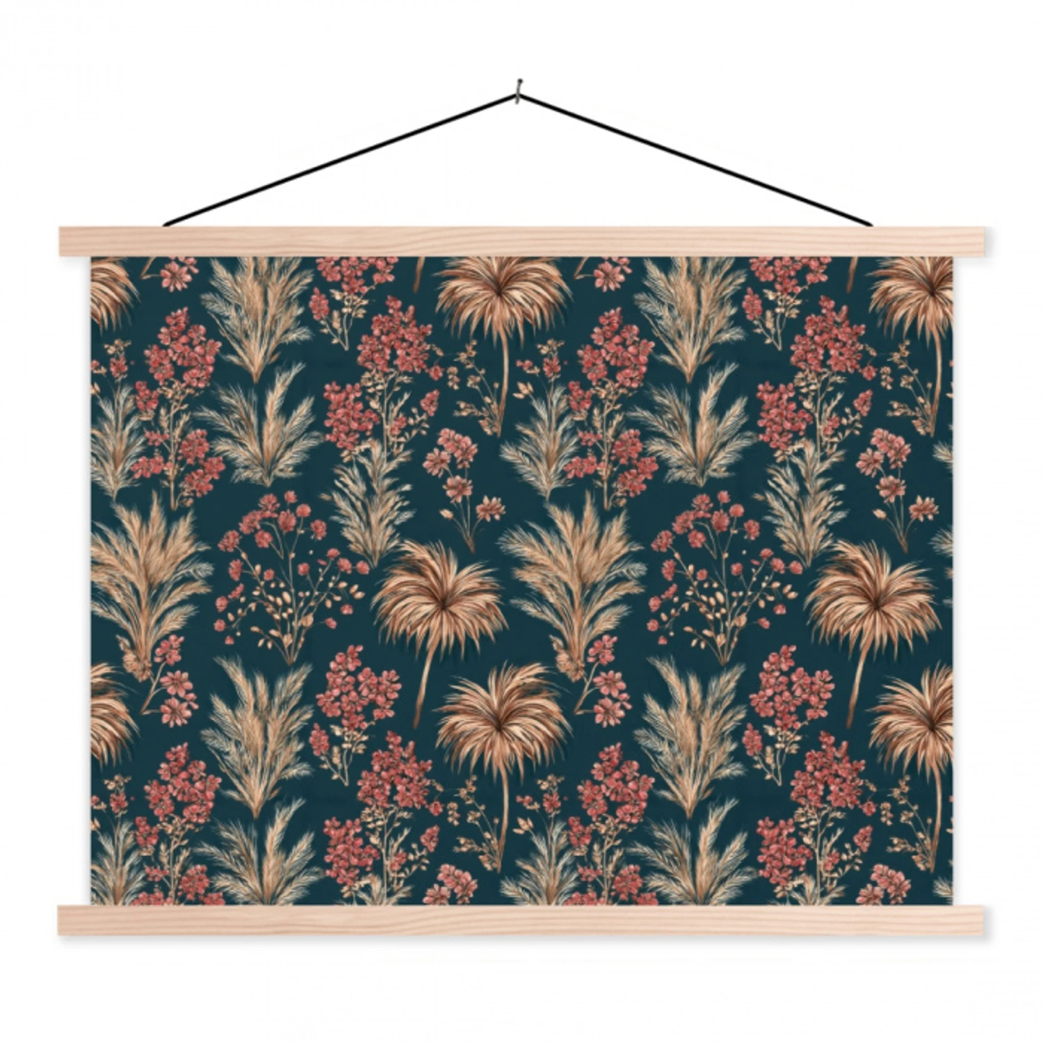 Botanisch - Patroon - Blauw textielposter latten blank klein 122 -3d