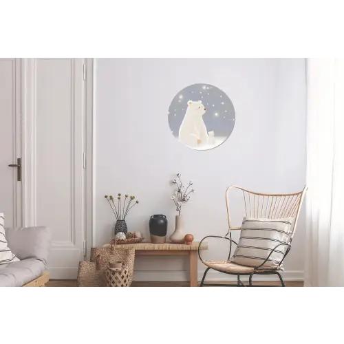 Ijsbeer - Sneeuw - Sterren - Blauw Wandcirkel aluminium klein -woonkamer