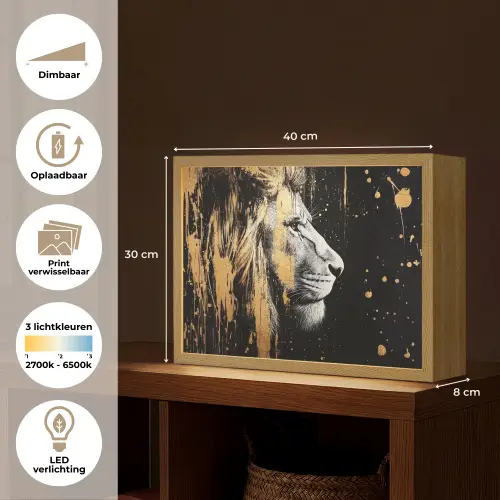 Portret - Leeuw - Abstract - Goud Light Box met batterij (Wandlamp) middel -USP_websiteoverzichtNL