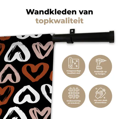 Patroon - Zwart - Hart Wandkleed katoen klein 269 -sfeer2