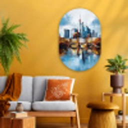 Bomen Frankfurt- Stad - Skyline - Brug Wandcirkel Ovaal Glas middel -sfeer4