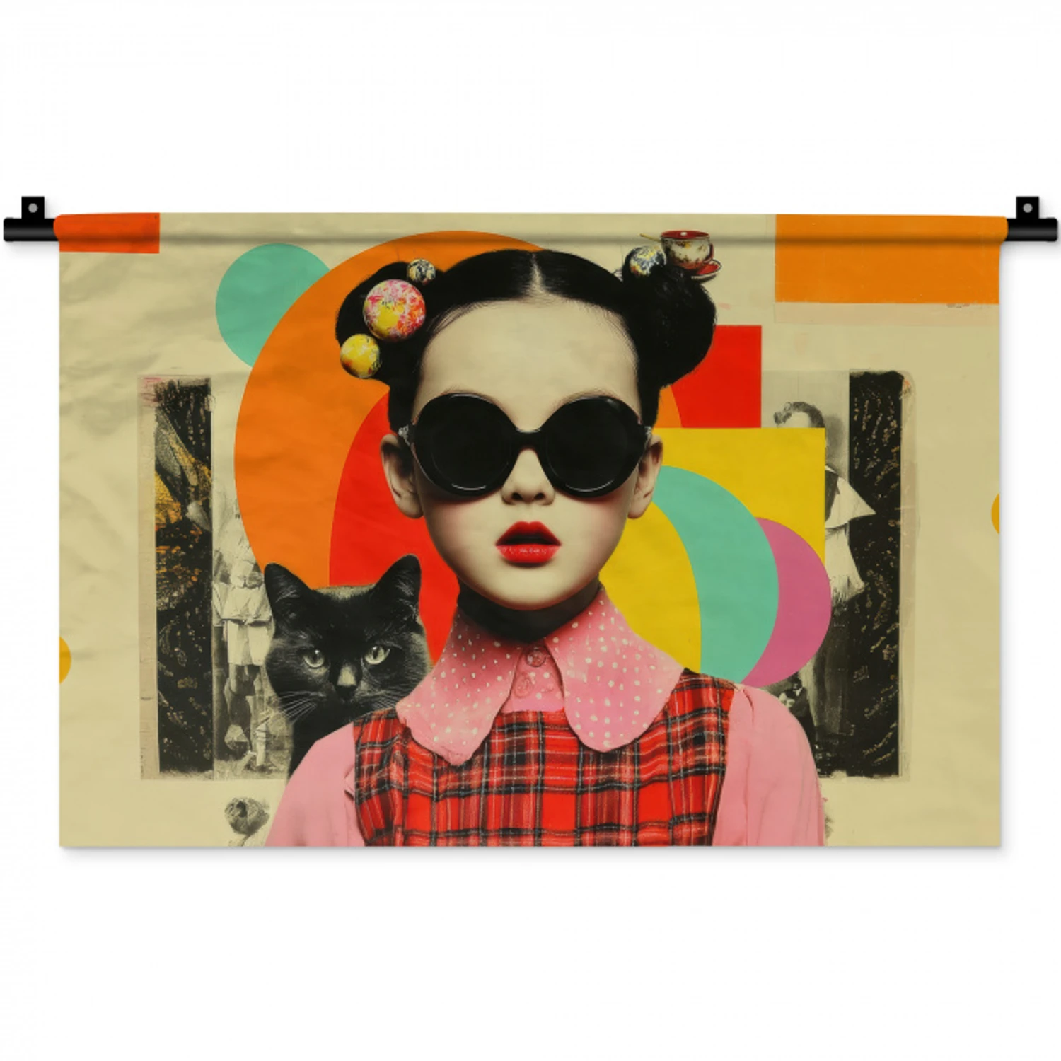 Meisje - Zonnebril - Kat - Retro Wandkleed katoen klein -zz3d