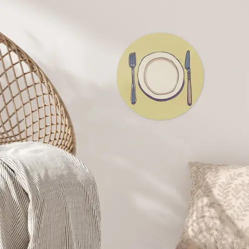 Illustratie - Bord - Bestek - Beige Wandcirkel behangsticker klein -sfeer4