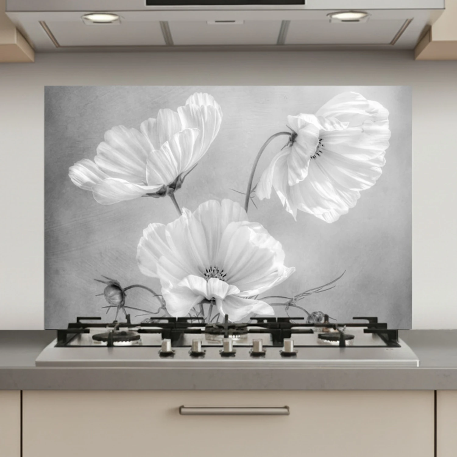 Stilleven - Bloemen - Zwart wit - Klaproos - Botanisch keuken achterwand spatscherm klein -3d_website