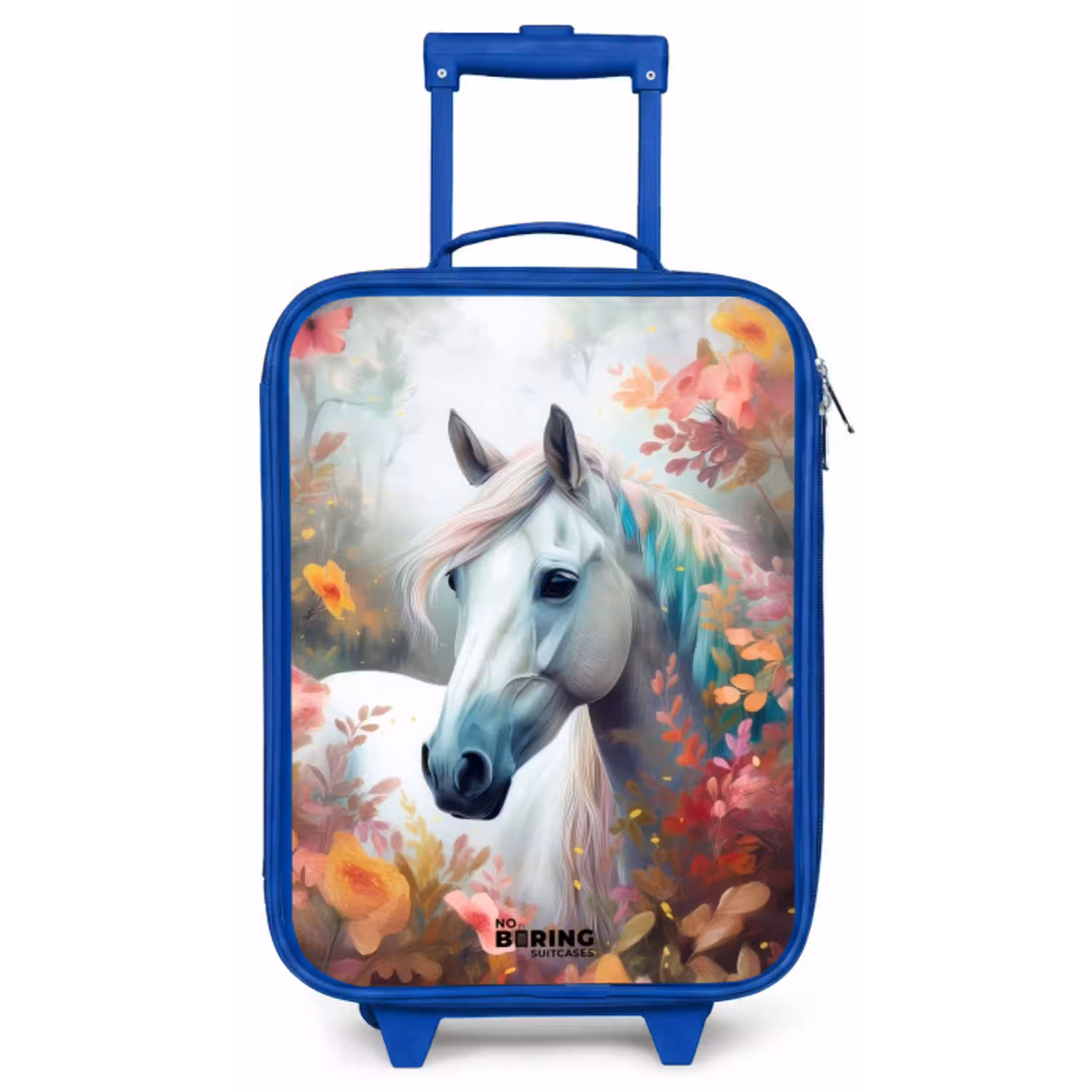 Wit paard omringd door bloemen Kinderkoffer - Blauw klein -zz3dotto