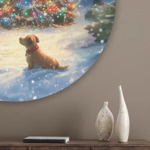 Kerstwonder - Winteravond - Kleurrijk Akoestische PET Vilt - Rond klein -sfeer5_closeup