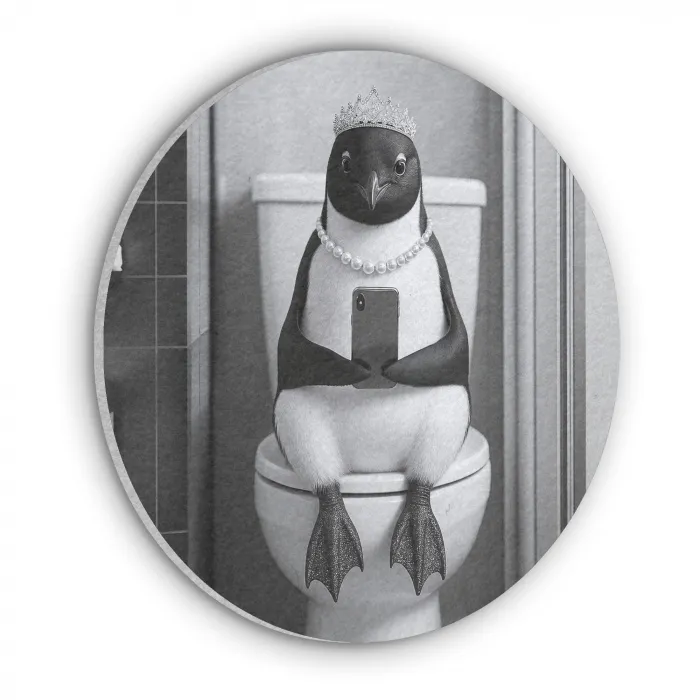 Pinguïn - Telefoon - Toilet - Zwart - Wit Akoestische PET Vilt - Rond klein -3d