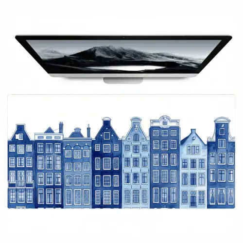 Aquarel - Grachtenpanden - Delfts - Blauw Muismat XXL klein -zzz3d