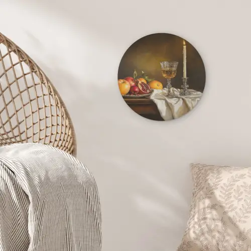 Fruit -  Stilleven - Wijn - Kaars Akoestische PET Vilt - Rond klein -sfeer4