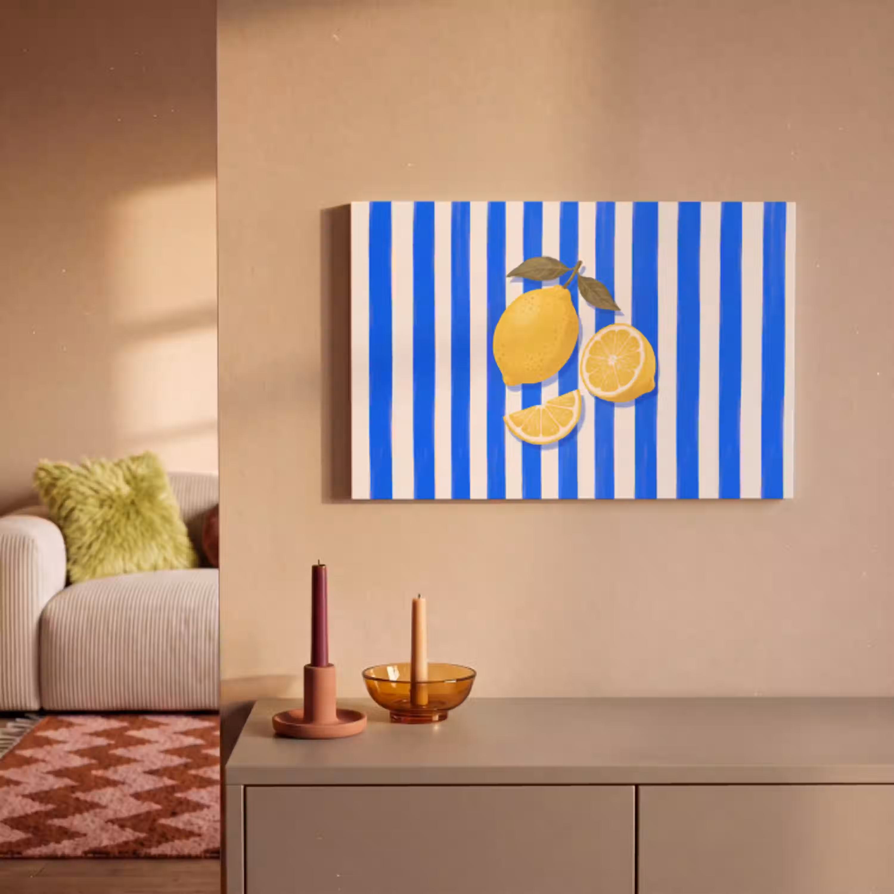Fruit - Citroen - Zomer - Geel - Blauw canvas 2cm klein -sfeer1