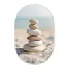 Stenen - Stapel - Zand - Zee Wandcirkel Ovaal Glas middel -3d