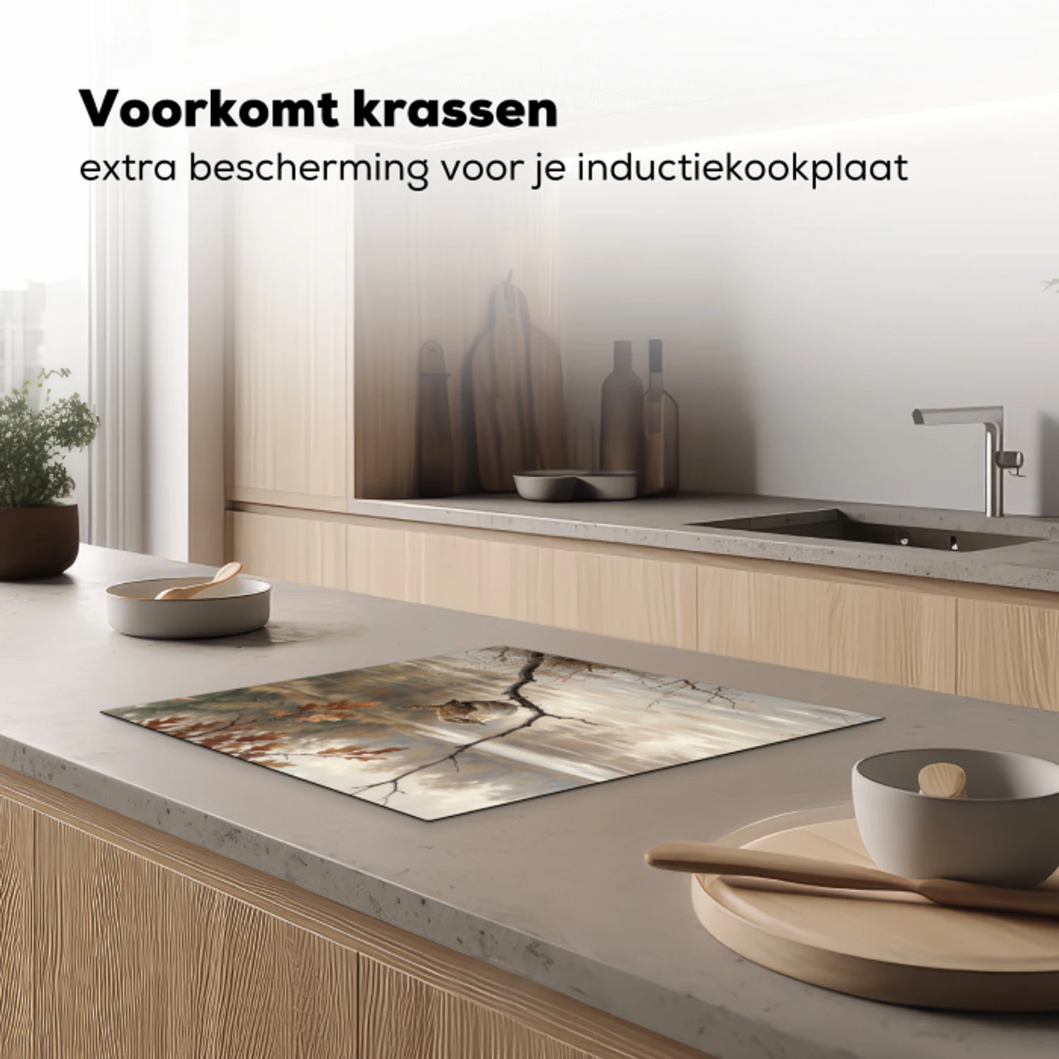 Winterkoninkje - Tak - Rivier - Natuur - Sfeervol Inductie beschermer vinyl 3mm middel -sfeer1