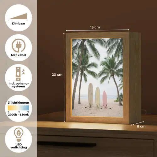 Surfboard - Palmbomen - Kleurrijk Light Box met kabel (Tafellamp) klein -USP_NL