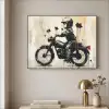 Street art - Motor - Jongen - Graffiti - Banksy Style Textielframe zwart klein -sfeer2