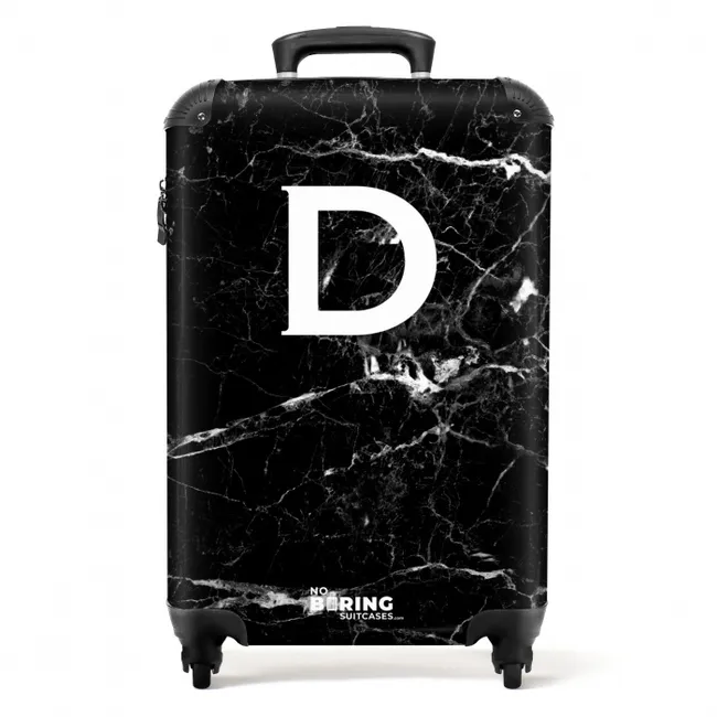 Suitcase - Marble look - Black - Letter D - Marble