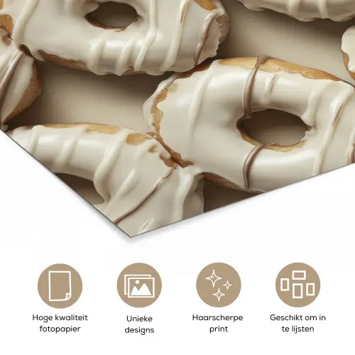 Donuts - Chocolade - Wit - Beige poster papier klein -closeup_NL